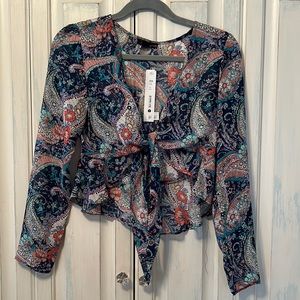 BNWT Aqua Floral Wrap Tie Crop